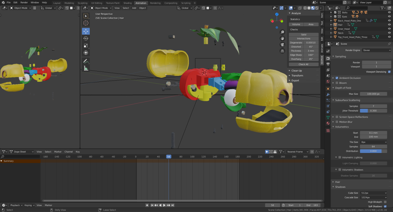 Head explosion of head parts in Blender