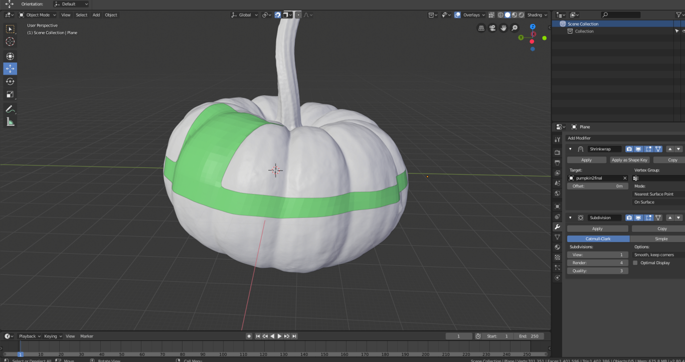Retoplogising the scanned 3D pumpkin model in Blender to make Citros head