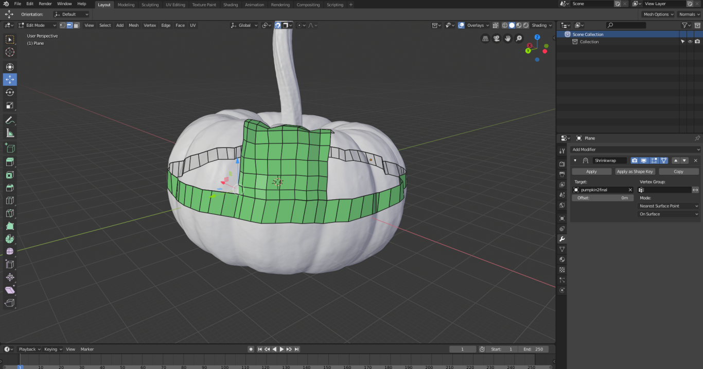 Retoplogising the scanned 3D pumpkin model in Blender to make Citros head